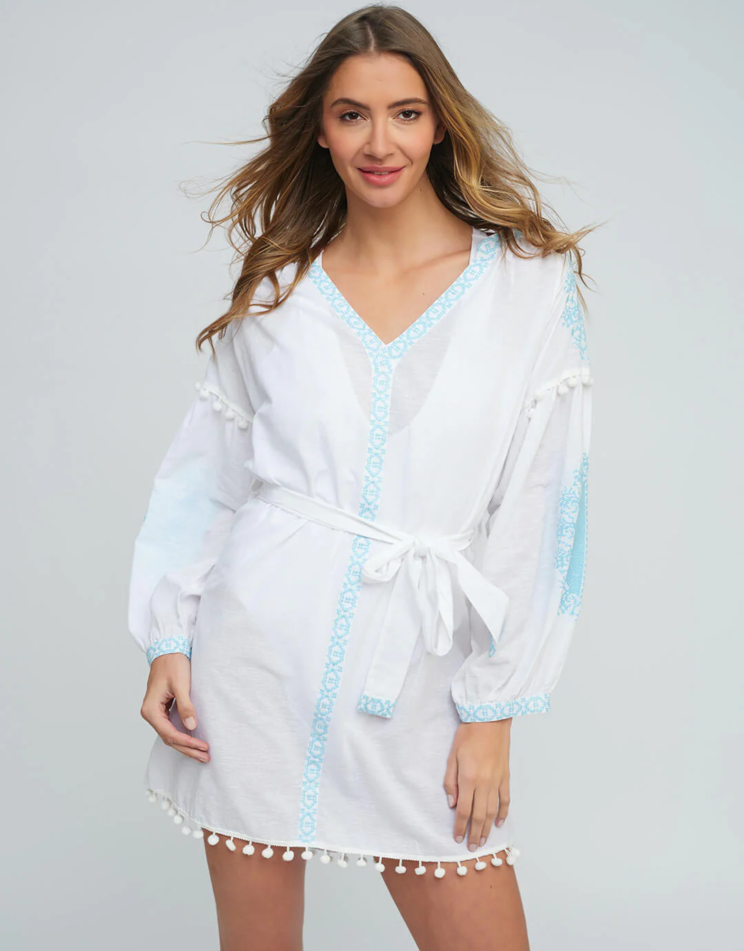 Amara Tunic - White and Light Blue - Image 2