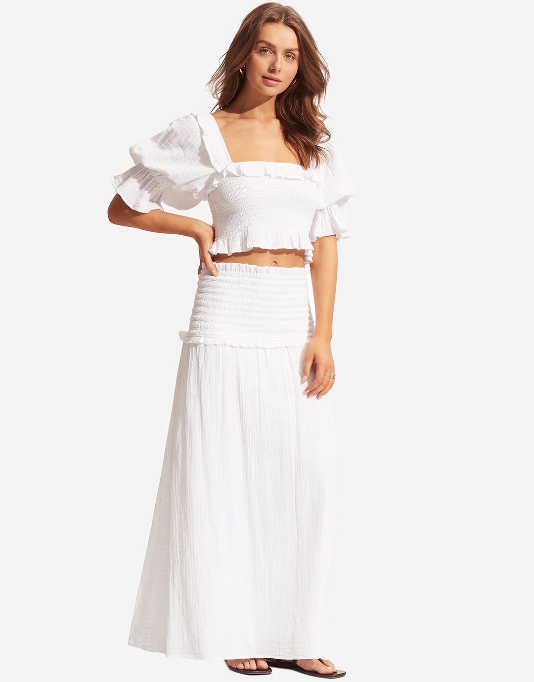 Caspian Shirring Top - White - Image 3