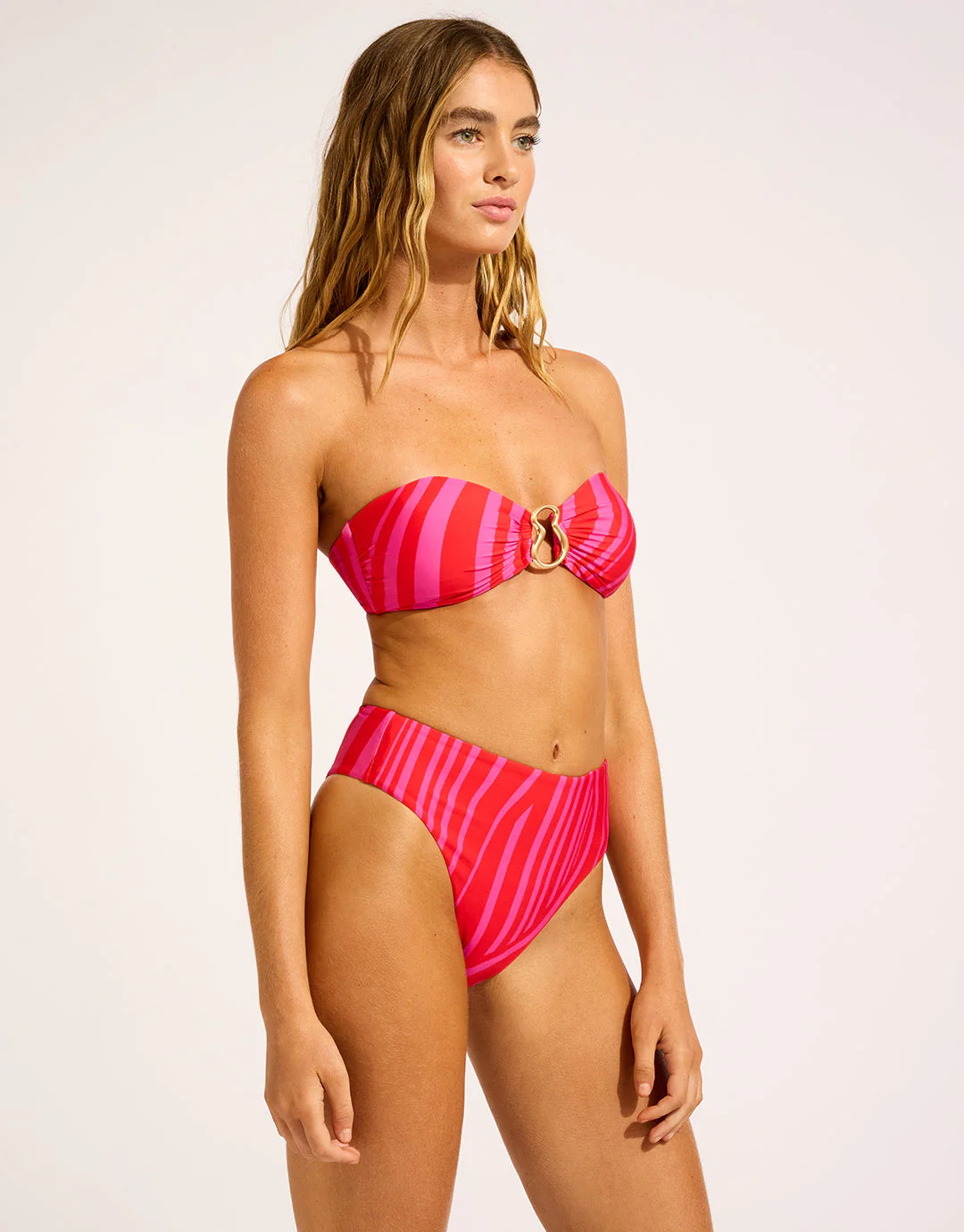 Coastline Ring Front Bandeau Bikini Top - Flame - Image 3