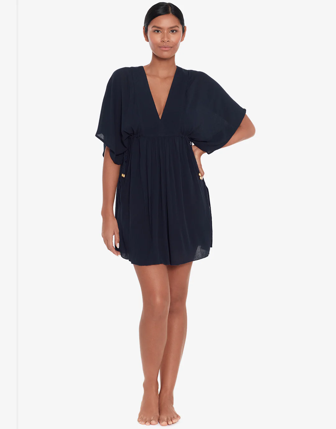 Crinkle Tunic Beach Dress - Black