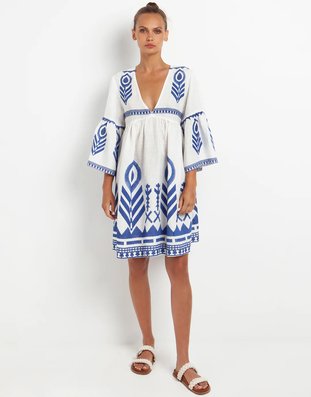 Feather Mini Dress - White and Blue
