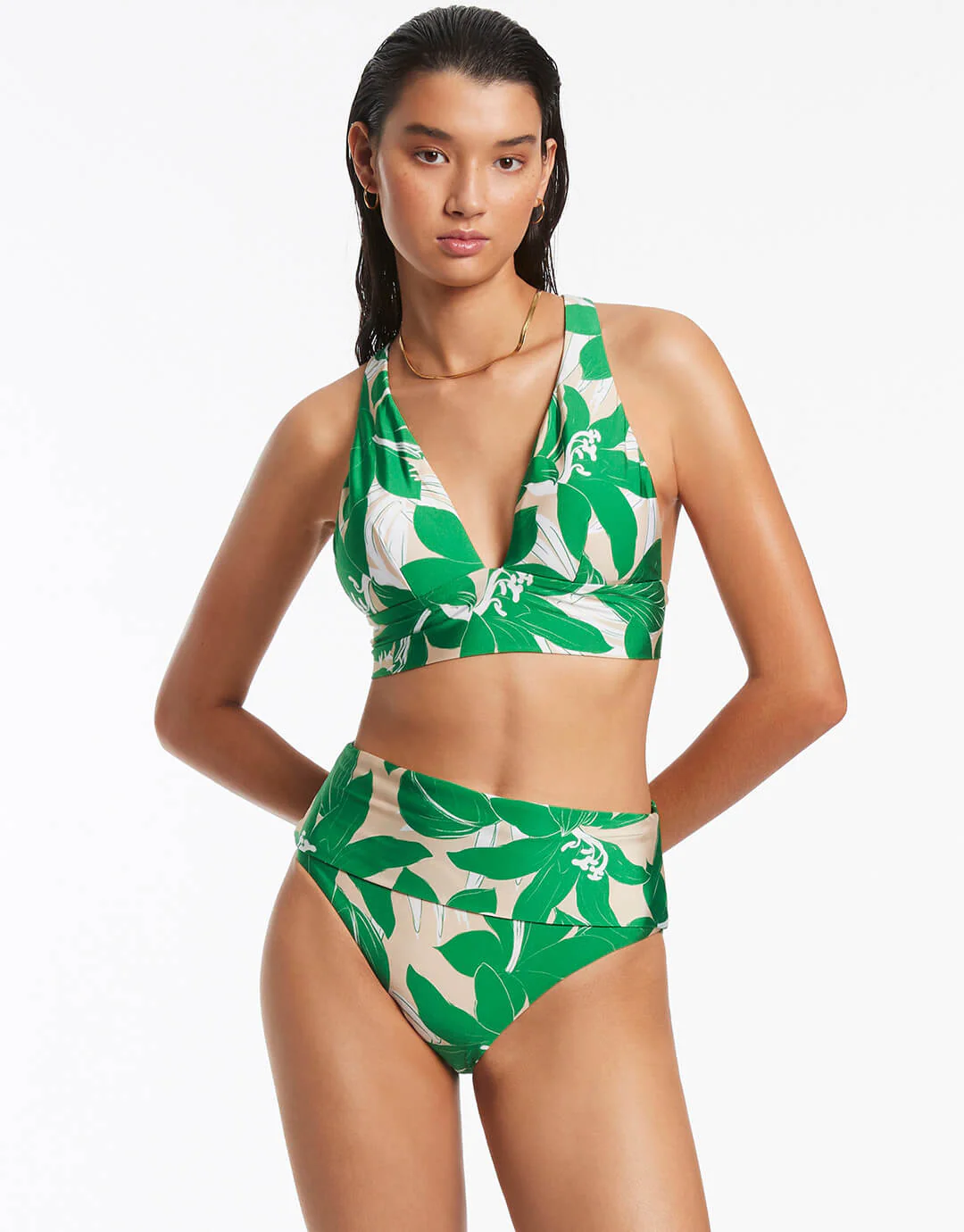 Floreale Fold Down Bikini Pant - Green - Image 2