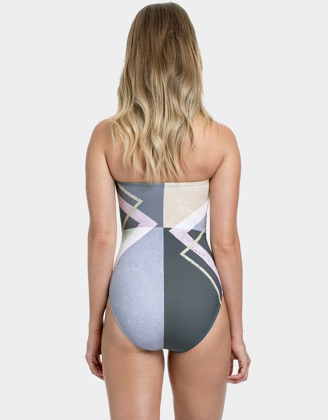 Modern Art Bandeau Swimsuit - Multi Grey - Image 3
