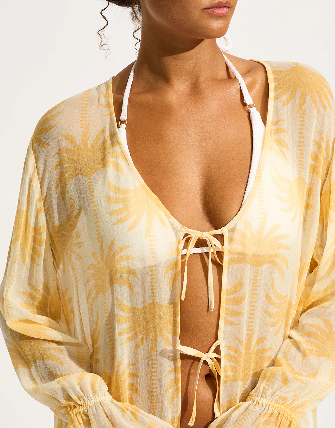 Kasbah Tie Front Cover Up - Ecru - Image 5