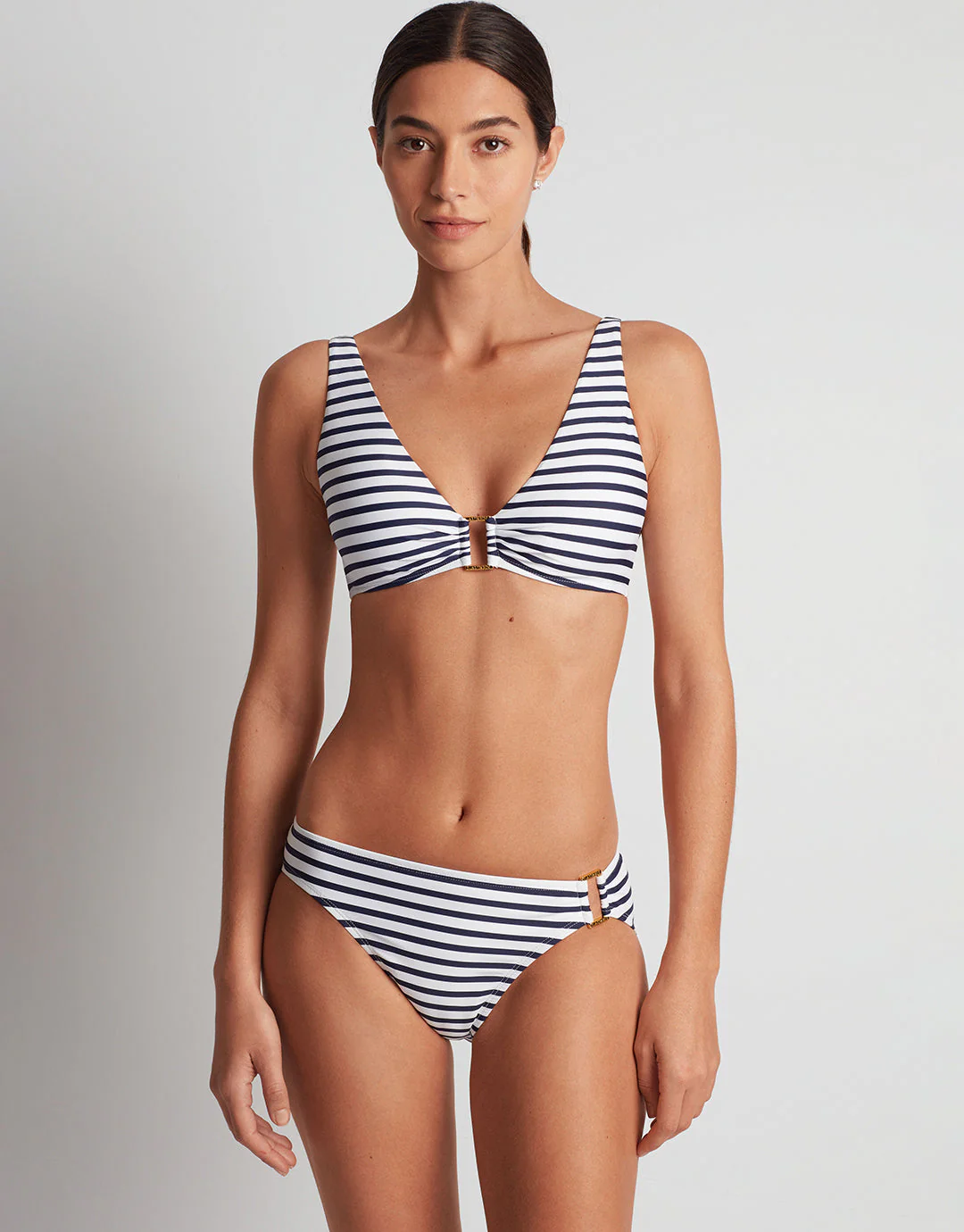 Luxe Stripe Ring OTS Bikini Top - Navy White - Image 3