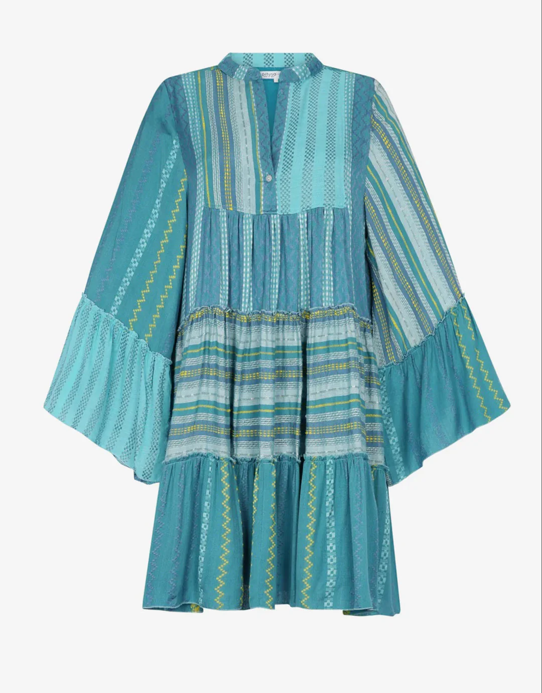 Patchwork Mini Boho Dress - Blue - Image 3