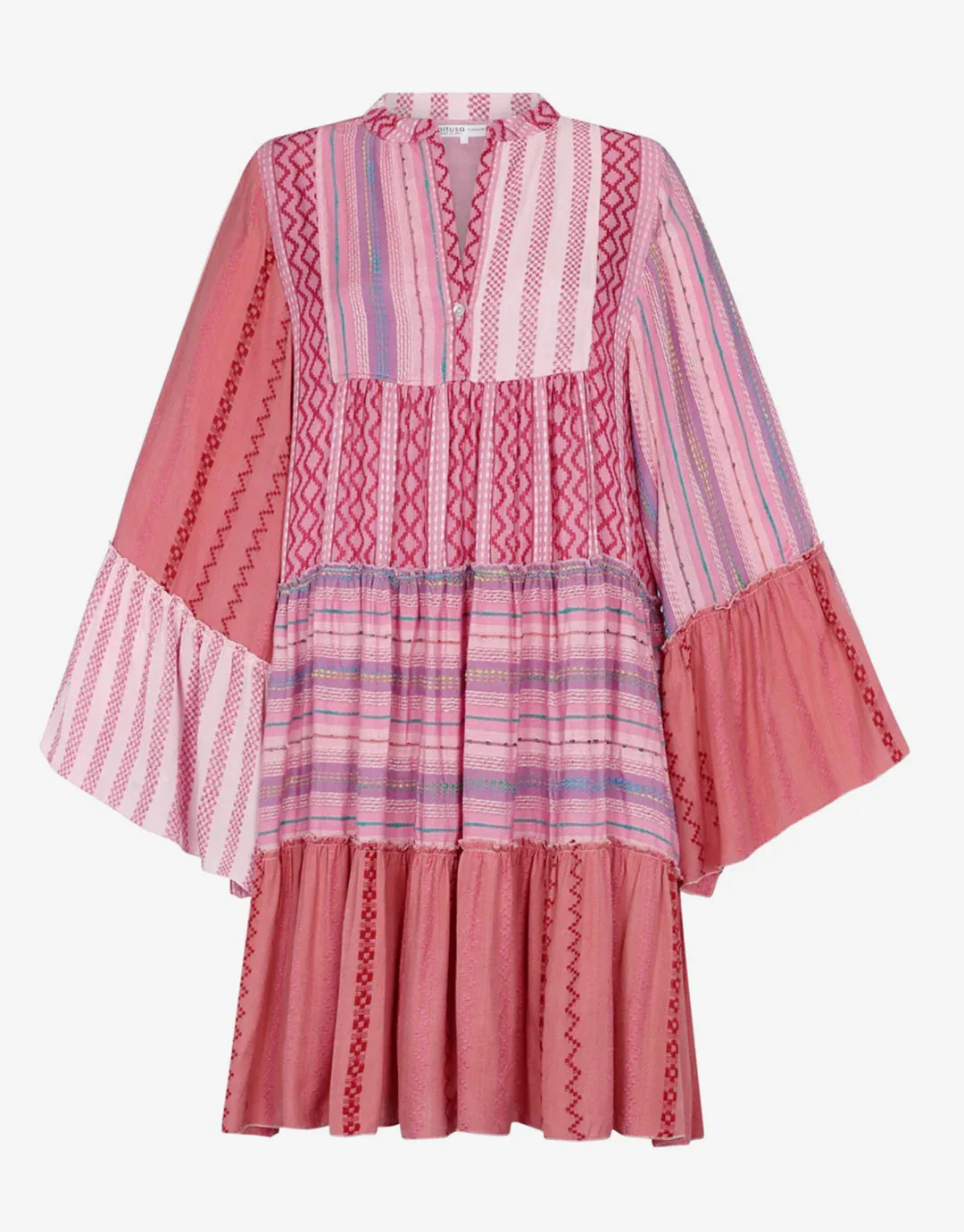 Patchwork Mini Boho Dress - Pink - Image 4