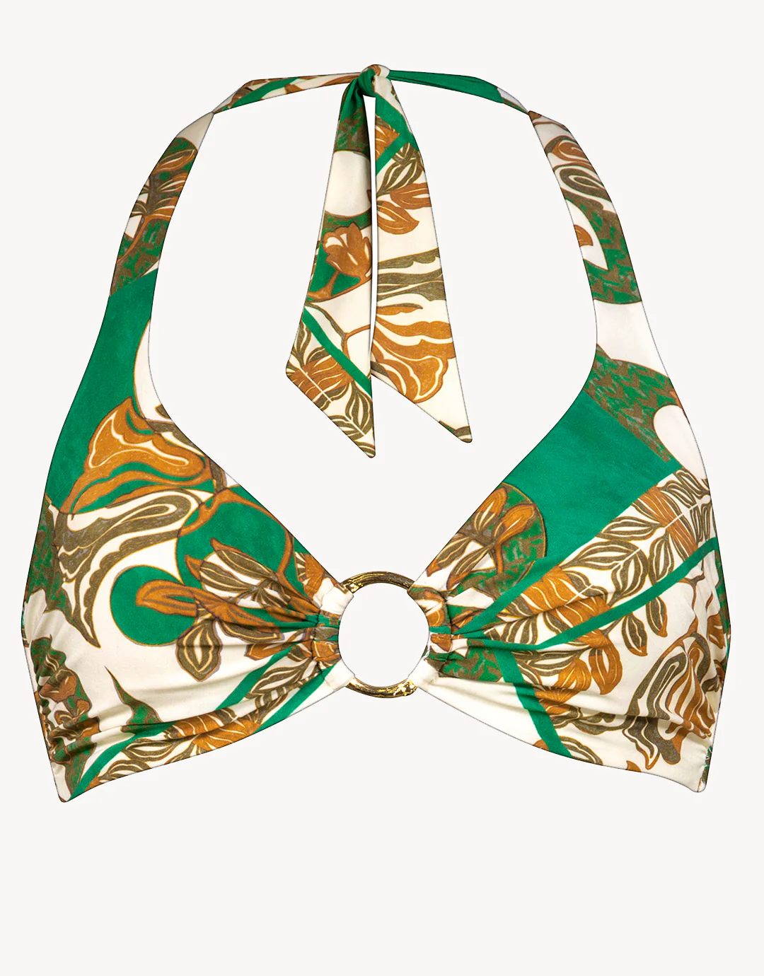 Perceptions Underwired Ring Halter Bikini Top - Cream and Green - Image 3