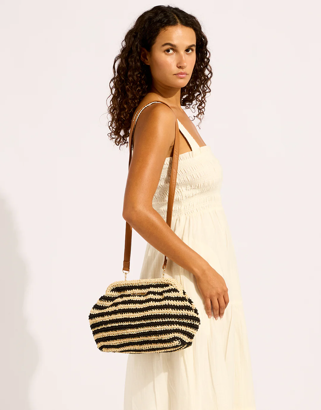 Raffia Stripe Pouch Bag - Image 2