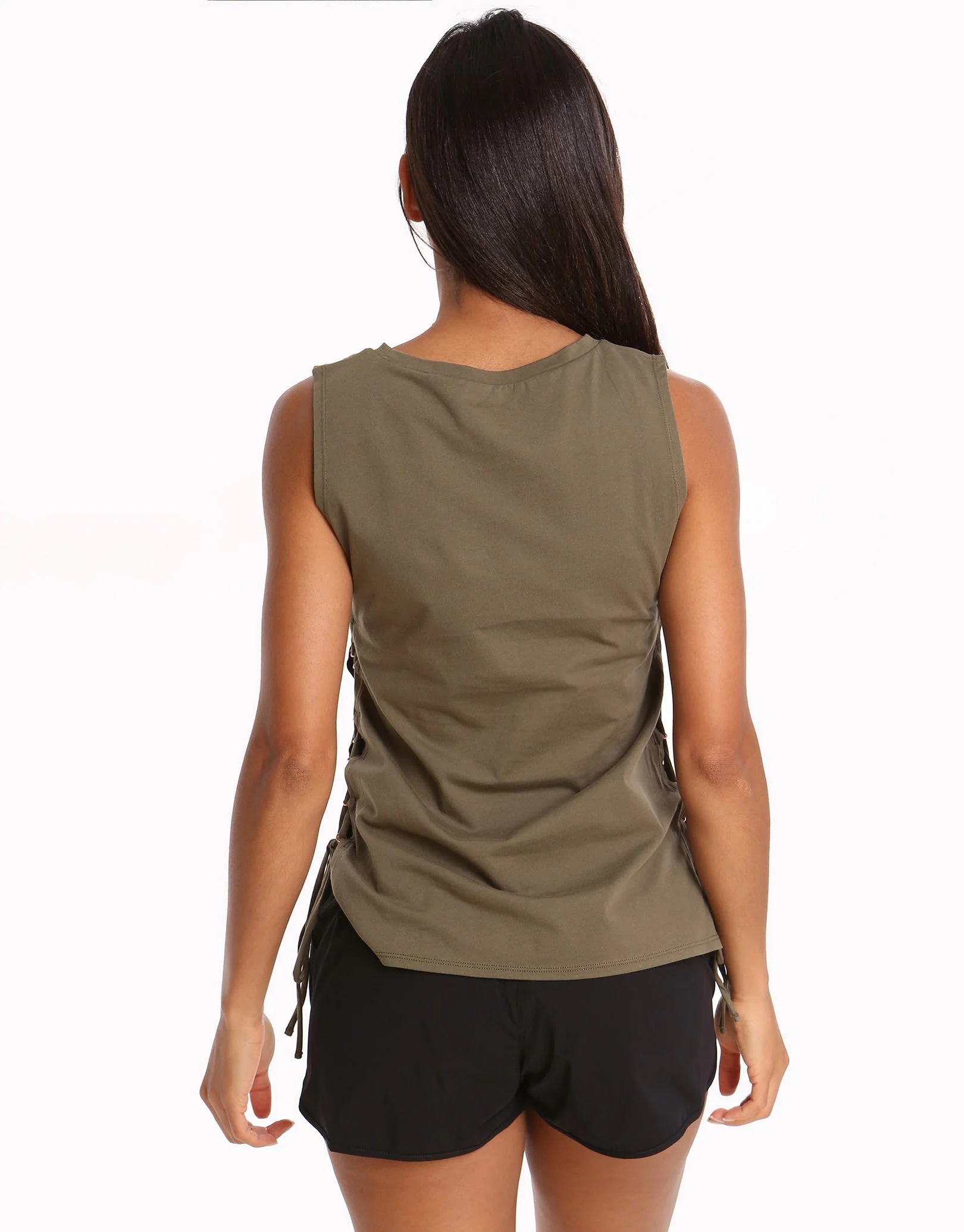 Active Lace Up Singlet Top - Dark Olive - Image 3