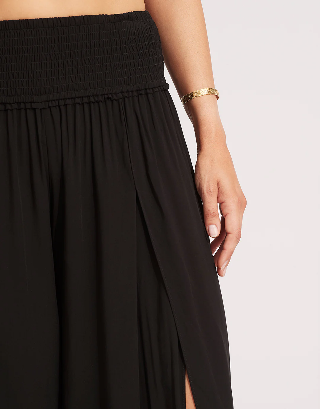 Shirred Waist Wrap Beach Trousers - Black - Image 5