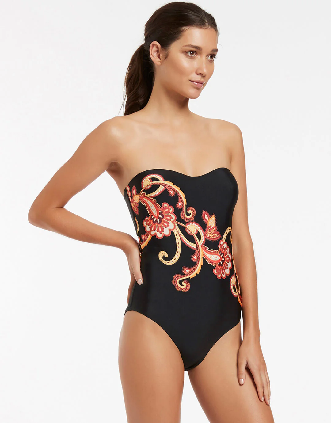 Silk Road Bandeau Swimsuit - Black - Image 3